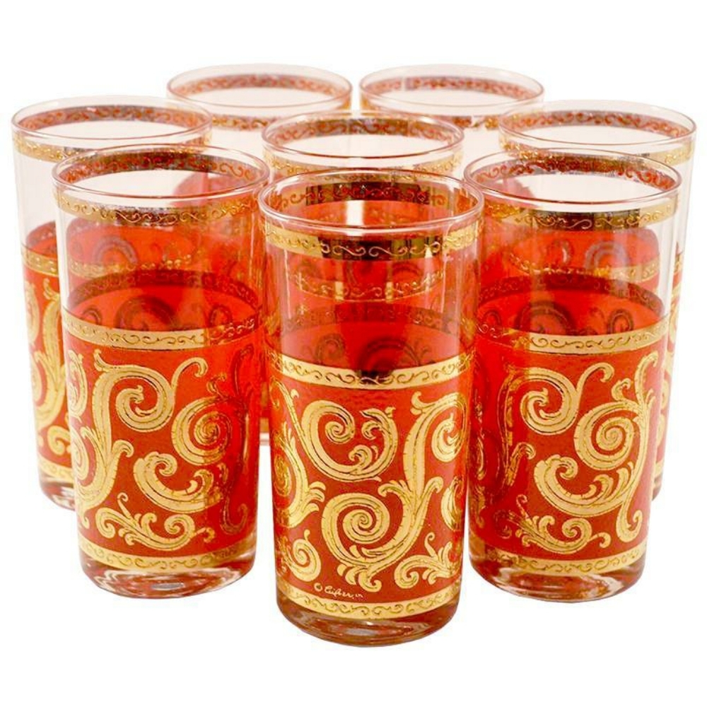 MC 22k Culver Red & Gold Scroll Collins Glasses